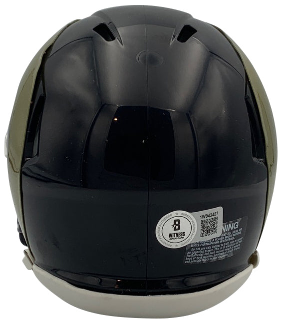 Marshall Faulk Autographed St Louis Rams Throwback Signed Mini Football Helmet Beckett COA-Powers Sports Memorabilia