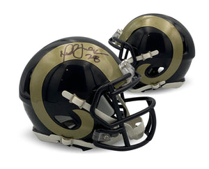 Marshall Faulk Autographed St Louis Rams Throwback Signed Mini Football Helmet Beckett COA-Powers Sports Memorabilia