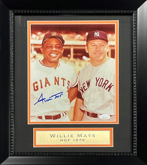 Willie Mays Autographed San Francisco Giants Signed Baseball 8x10 Framed Photo JSA COA With Mickey Mantle-Powers Sports Memorabilia