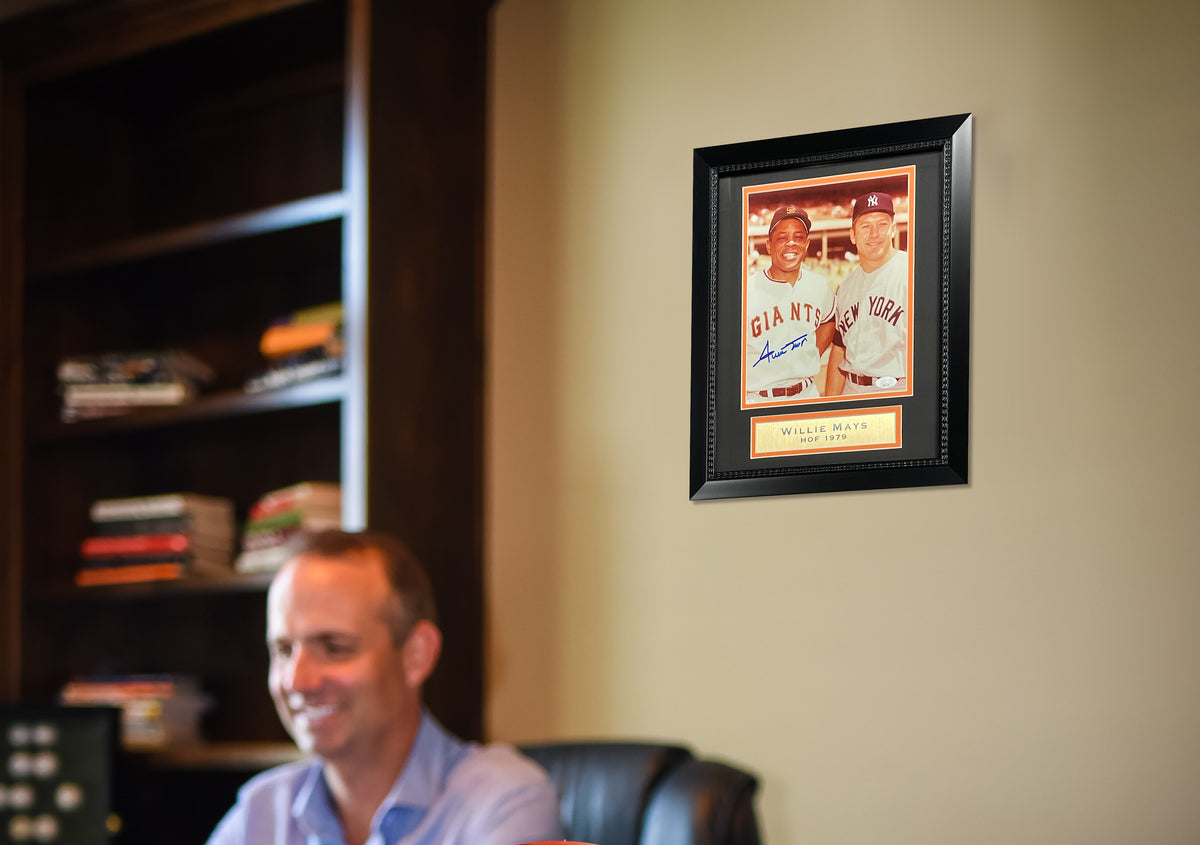 Willie Mays Autographed San Francisco Giants Signed Baseball 8x10 Framed Photo JSA COA With Mickey Mantle