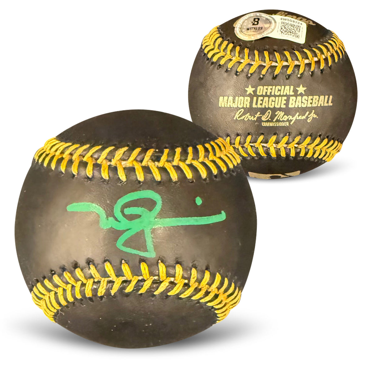 Mark McGwire Autographed MLB Signed Black Baseball Beckett Witness Authenticated COA With UV Display Case Green Auto-Powers Sports Memorabilia