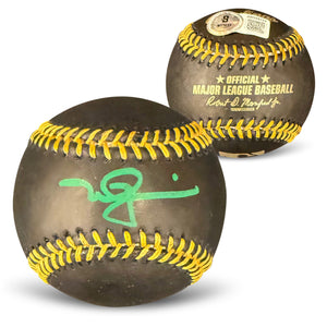 Mark McGwire Autographed MLB Signed Black Baseball Beckett Witness Authenticated COA With UV Display Case Green Auto-Powers Sports Memorabilia
