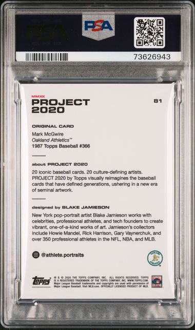Mark McGwire Topps Project 2020 Blake Jamieson Signed Baseball Card #81 Auto Graded PSA 10-Powers Sports Memorabilia