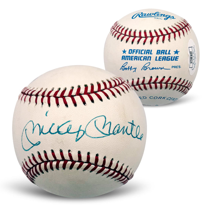 Mickey Mantle Autographed New York Yankees Signed American League Baseball JSA COA With UV Display Case ZZ85025-Powers Sports Memorabilia