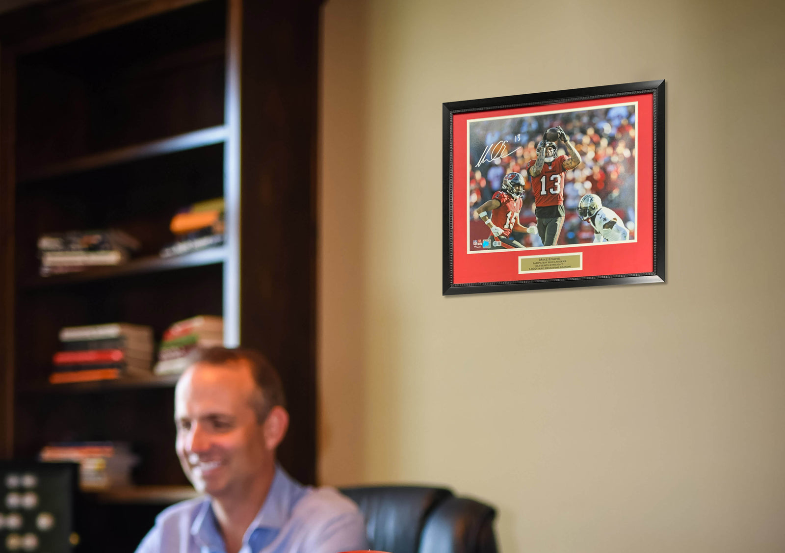 Mike Evans Autographed Tampa Bay Buccaneers Signed Eleventh-Straight 1000 Yard Receiving Season 16x20 Framed Photo Beckett COA-Powers Sports Memorabilia