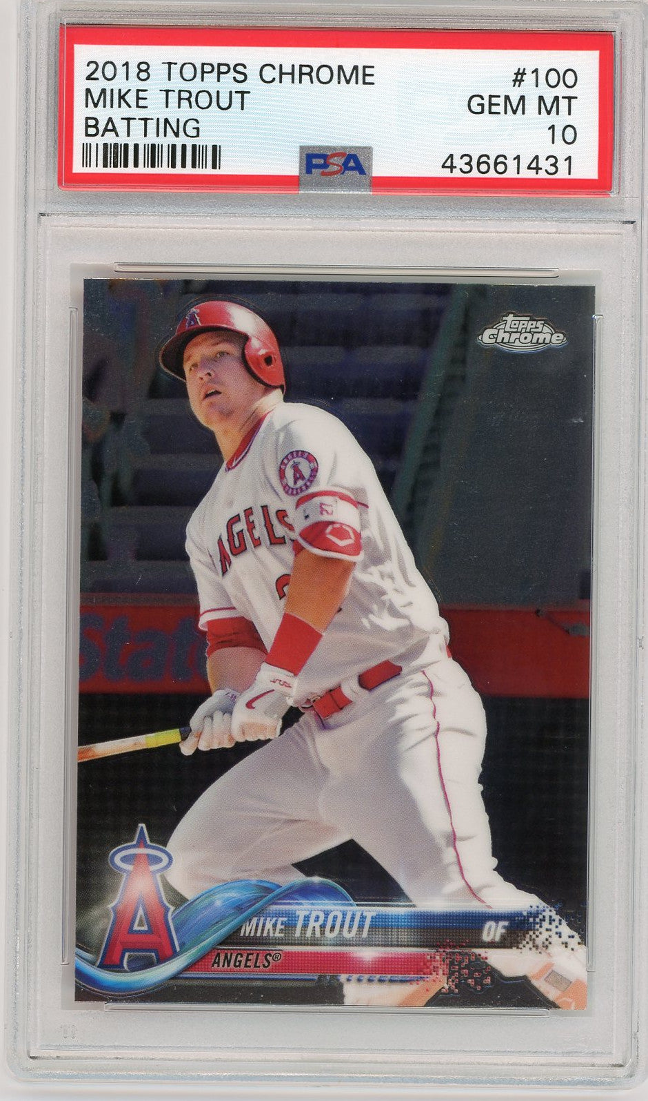 Mike Trout 2018 Topps Chrome Batting #100 Baseball Card Graded PSA 10 GEM MINT-Powers Sports Memorabilia