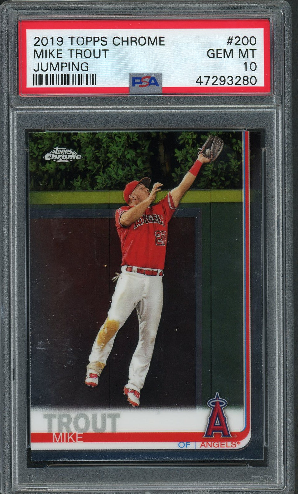 Mike Trout 2019 Topps Chrome Jumping Baseball Card #200 Graded PSA 10 GEM MINT-Powers Sports Memorabilia