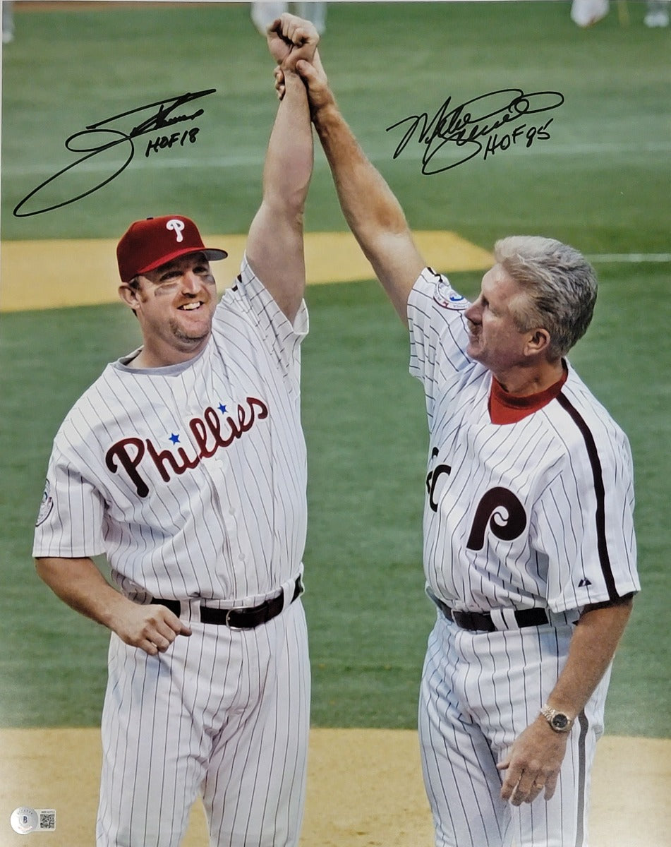 Jim Thome & Mike Schmidt Autographed Philadelphia Phillies 16x20 Photo W/ HOF 18 / HOF 95 Beckett Witnessed-Powers Sports Memorabilia