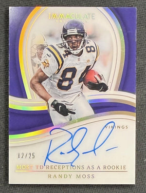 Randy Moss 2023 Panini Immaculate Records Signed Football Card #IRRMV Auto 12/25-Powers Sports Memorabilia