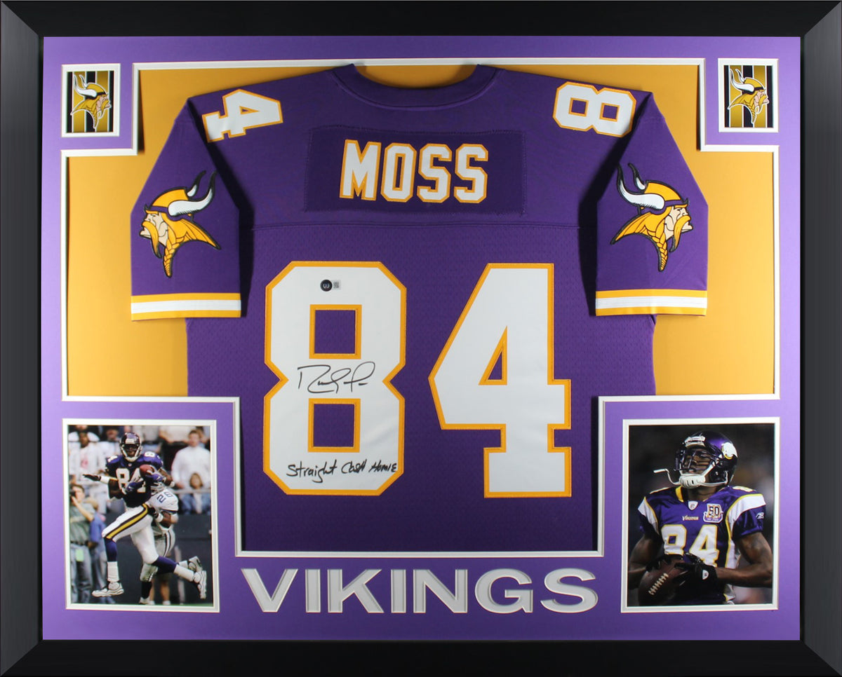 Randy Moss Autographed Minnesota Vikings Signed Mitchell & Ness Football Framed Jersey STRAIGHT CASH HOMIE Beckett COA-Powers Sports Memorabilia