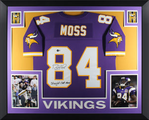 Randy Moss Autographed Minnesota Vikings Signed Mitchell & Ness Football Framed Jersey STRAIGHT CASH HOMIE Beckett COA-Powers Sports Memorabilia