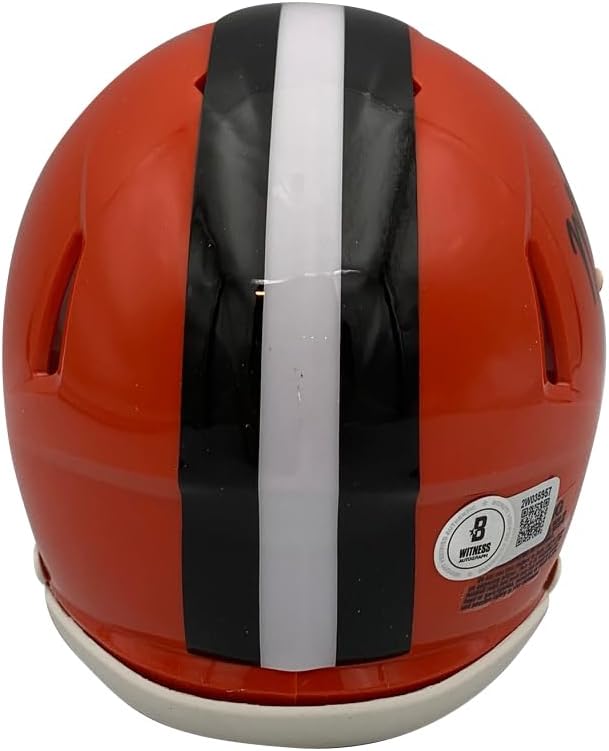 Myles Garrett Autographed Cleveland Browns Signed Football Mini Helmet Beckett Witness Authenticated COA-Powers Sports Memorabilia