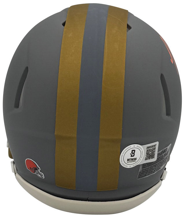 Myles Garrett Autographed Cleveland Browns Signed Football Slate Mini Helmet Beckett COA