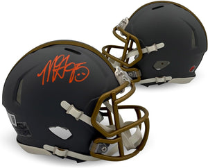 Myles Garrett Autographed Cleveland Browns Signed Football Slate Mini Helmet Beckett Witness Authenticated COA-Powers Sports Memorabilia