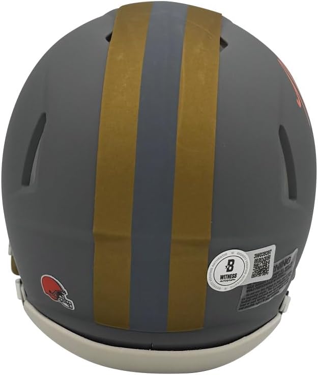 Myles Garrett Autographed Cleveland Browns Signed Football Slate Mini Helmet Beckett Witness Authenticated COA-Powers Sports Memorabilia