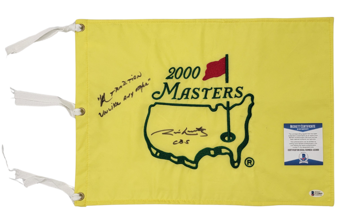 Jim Nantz Signed 2000 Masters Pin Flag W/ "A Tradition Unlike Any Other" Beckett-Powers Sports Memorabilia