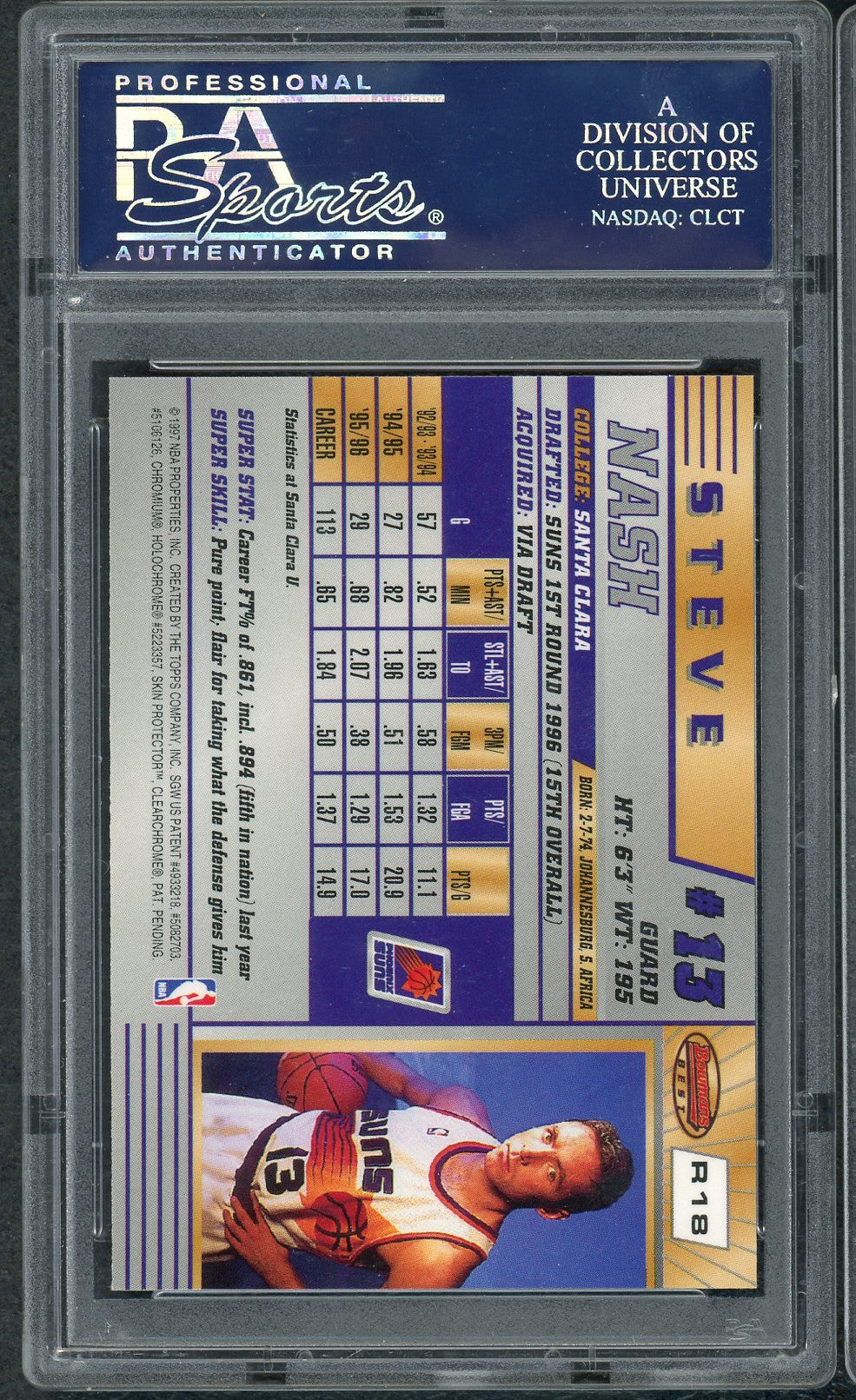 Steve Nash 1996 Bowmans Best Basketball Rookie Card RC #R18 Graded PSA 10 GEM MINT-Powers Sports Memorabilia