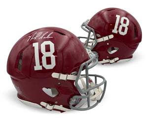 Nick Saban Autographed Alabama Crimson Tide Signed Football Full Size Authentic Helmet Beckett COA-Powers Sports Memorabilia