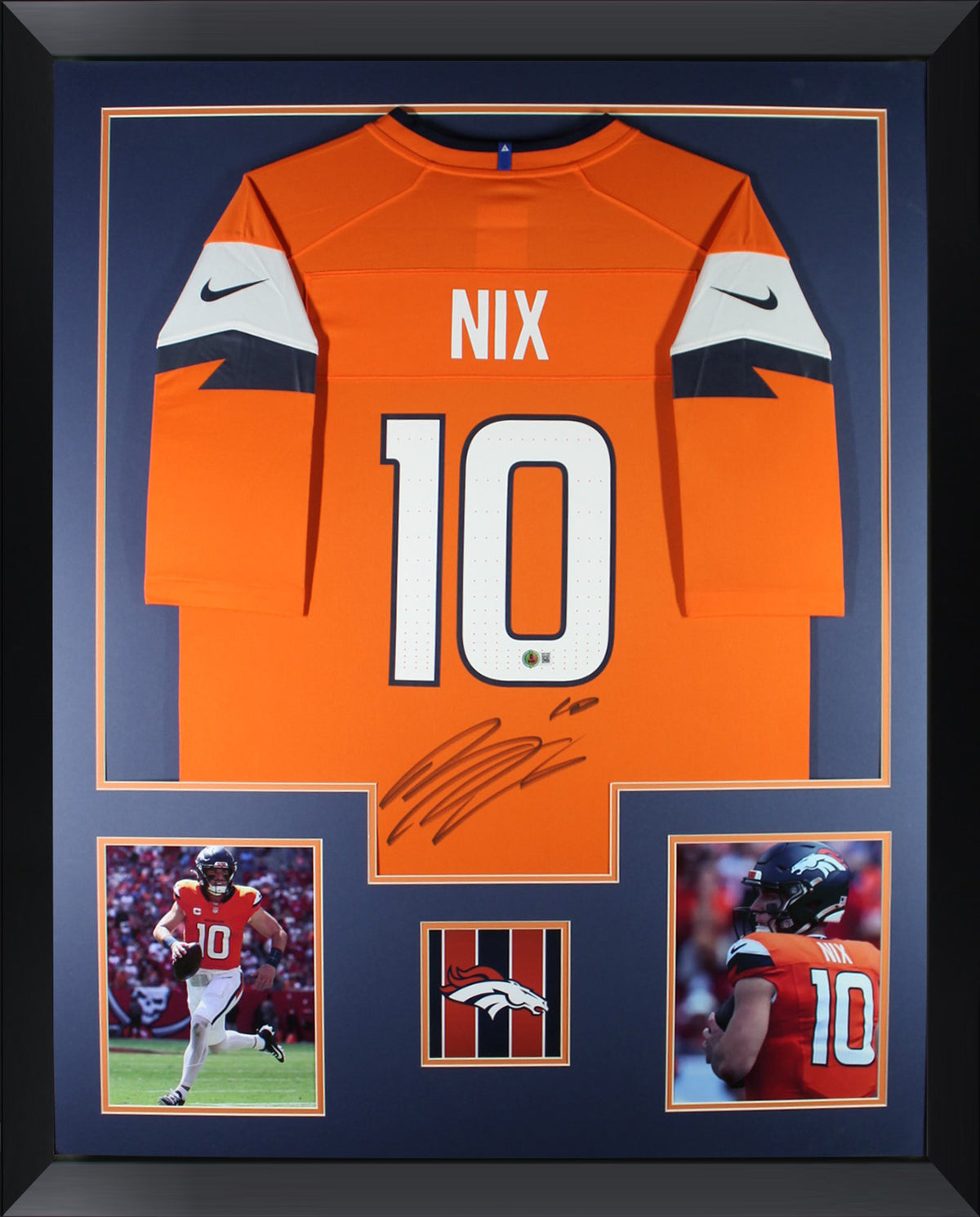 Bo Nix Autographed Denver Broncos Signed Nike Game Orange Football Framed Jersey Beckett Authenticated COA-Powers Sports Memorabilia