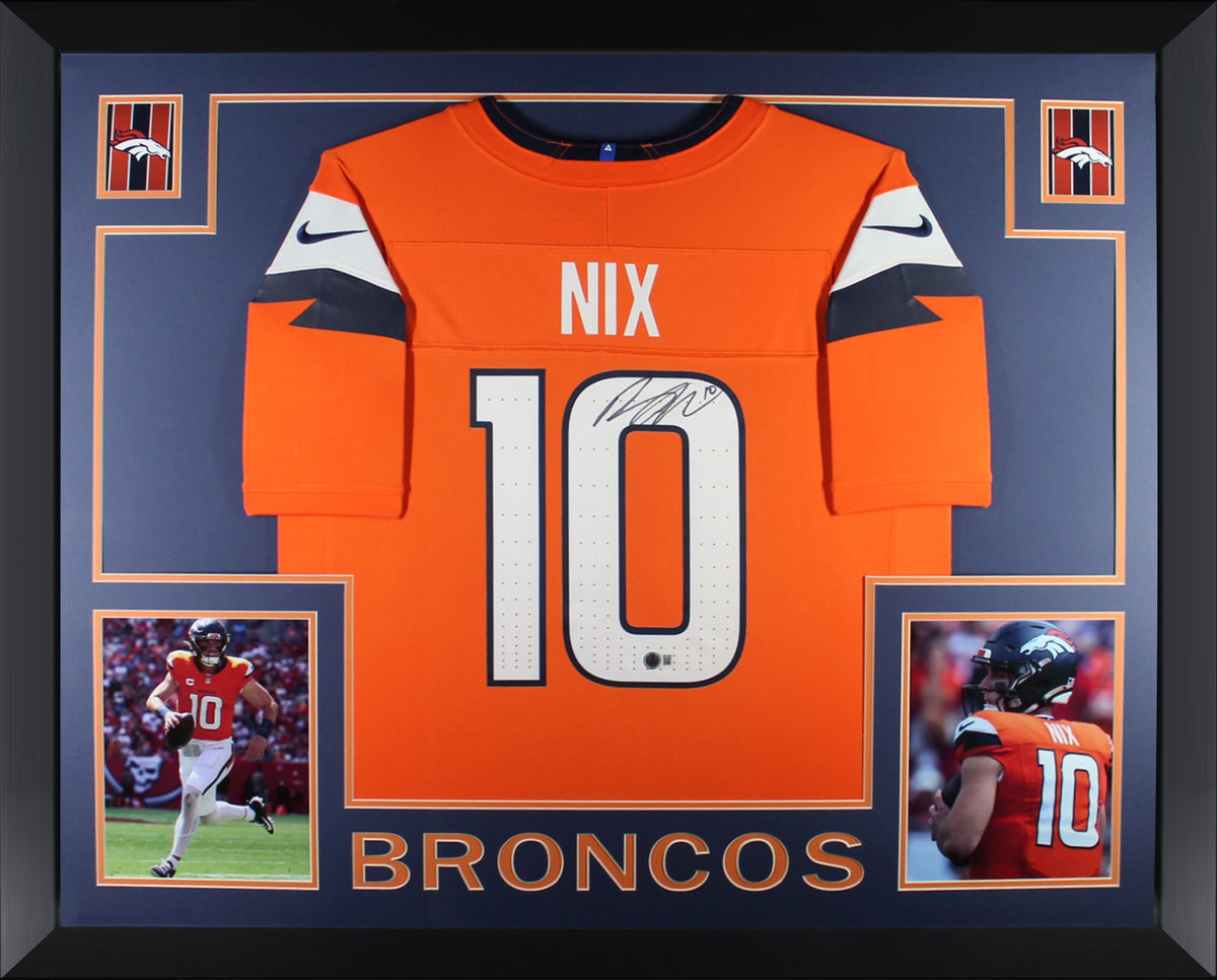 Bo Nix Autographed Denver Broncos Signed Nike Limited Orange Football Framed Jersey Beckett Authenticated COA-Powers Sports Memorabilia