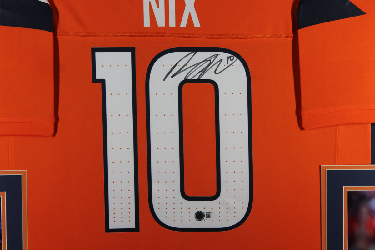 Bo Nix Autographed Denver Broncos Signed Nike Limited Orange Football Framed Jersey Beckett Authenticated COA-Powers Sports Memorabilia