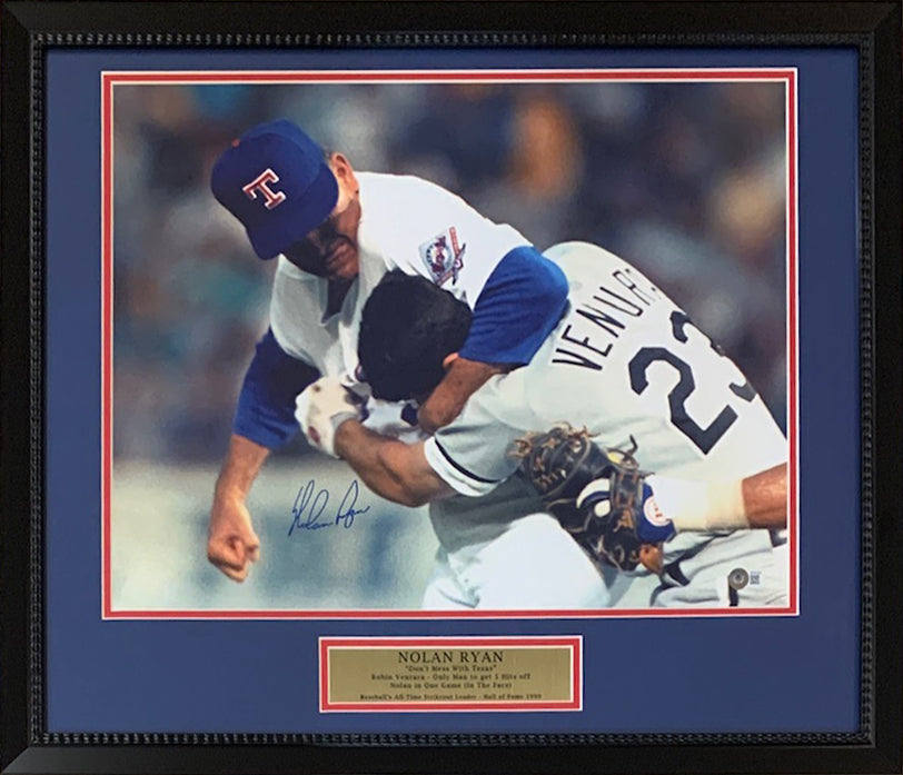 Nolan Ryan Autographed Texas Rangers Signed Baseball 16x20 Framed Photo Fight Punch Robin Ventura Beckett COA-Powers Sports Memorabilia