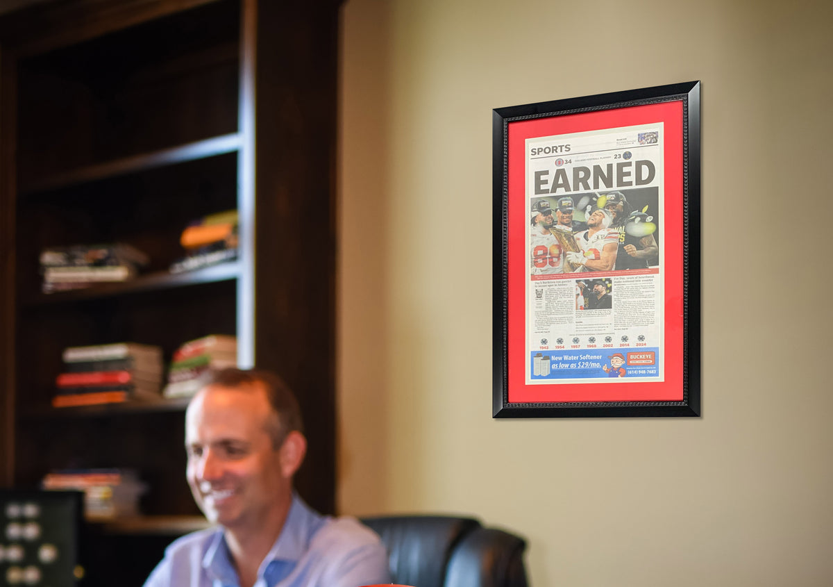 Ohio State Buckeyes 2024 National Championship Columbus Dispatch Framed Football Newspaper EARNED