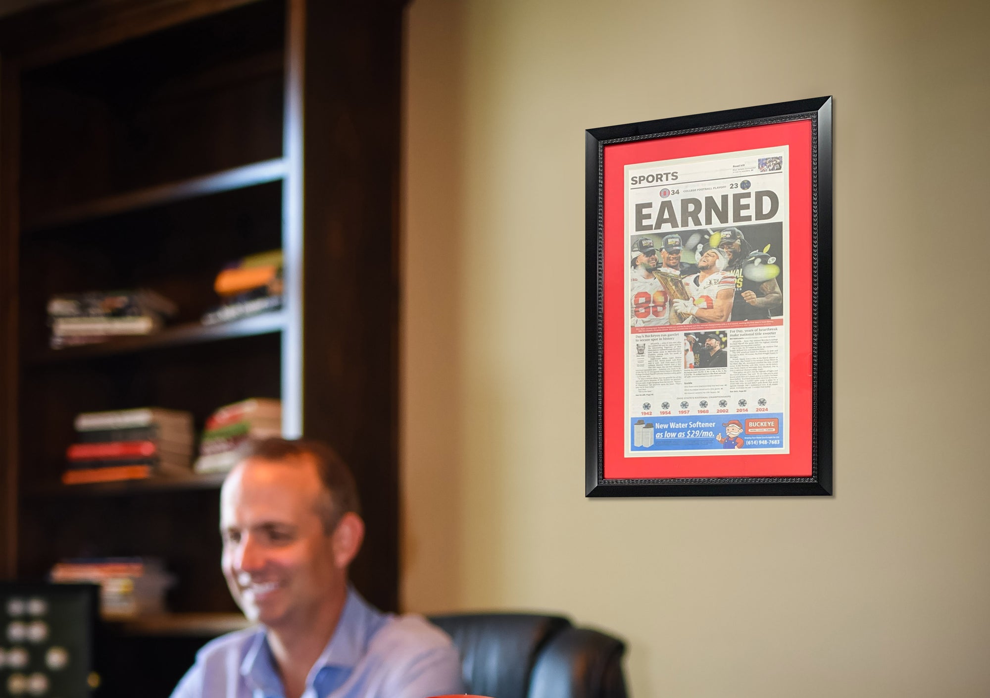 Ohio State Buckeyes 2024 National Championship Columbus Dispatch Framed Football Newspaper EARNED