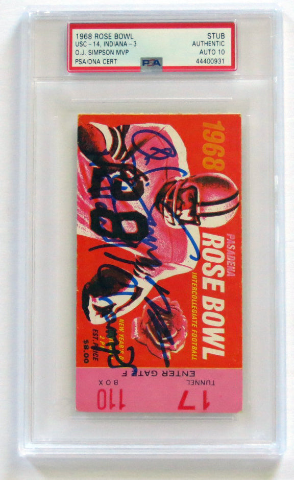O.J. Simpson Autographed USC 1968 Rose Bowl Encapsulated Ticket Stub W/ National Champs PSA/DNA Graded AUTO 10-Powers Sports Memorabilia