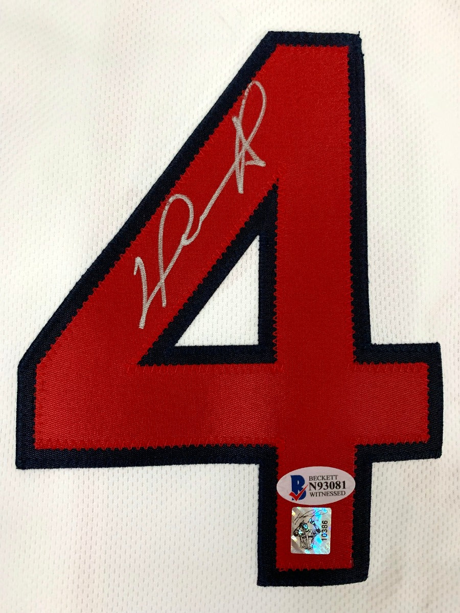 David Ortiz Autographed Boston Red Sox Majestic White Authentic Jersey Beckett Witnessed-Powers Sports Memorabilia