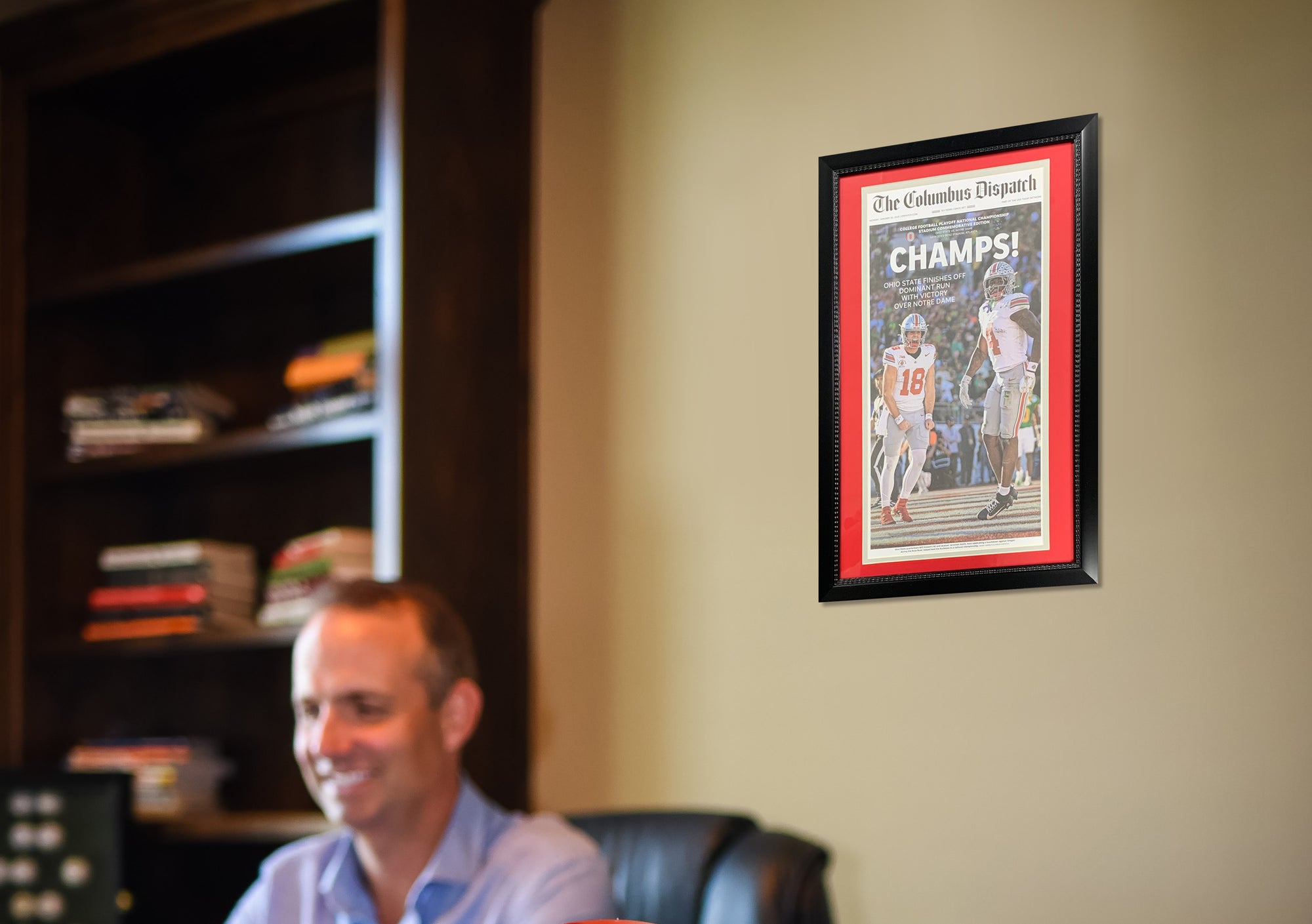Ohio State Buckeyes 2024 National Championship Columbus Dispatch Framed Football Newspaper CHAMPS-Powers Sports Memorabilia