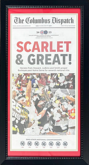 Ohio State Buckeyes 2024 National Championship Columbus Dispatch 14X26 Framed Football Newspaper OSU SCARLET & GREAT-Powers Sports Memorabilia