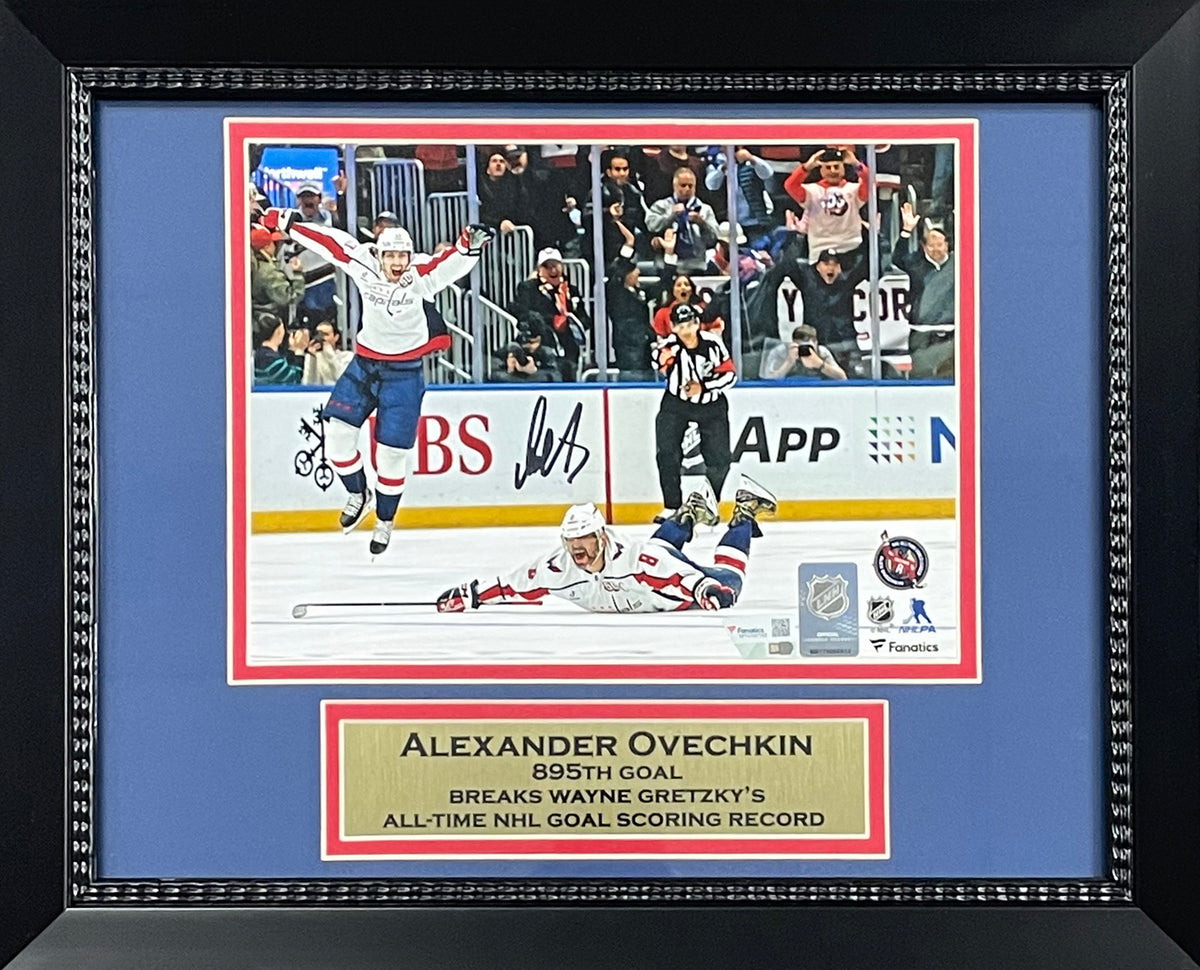 Alexander Ovechkin Autographed Washington Capitals Signed 8x10 Hockey Framed Photo 895 Goal Breaks Wayne Gretzky&#39;s NFL Scoring Record Fanatics Authentic COA-Powers Sports Memorabilia