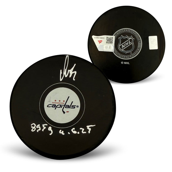 Alexander Ovechkin Autographed Washington Capitals Signed Hockey Puck 895 Goal 4.6.25 Breaks Wayne Gretzky's NHL Scoring Record Fanatics Authentic COA-Powers Sports Memorabilia