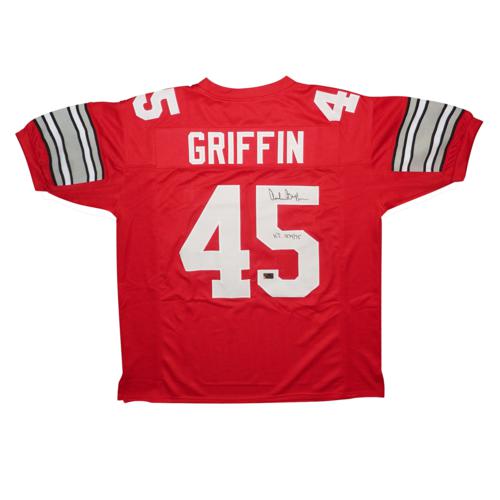 Autographed Archie Griffin Ohio State Buckeyes (Scarlet #45) Custom Jersey w/ "H.T. 1974/75" - Beckett-Powers Sports Memorabilia