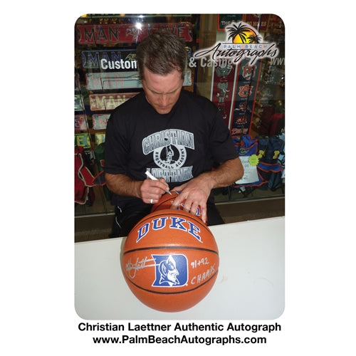 Autographed Christian Laettner Duke Blue Devils Full-Size Basketball w/ "91 + 92 Champs"
