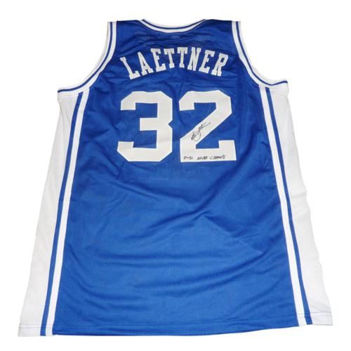 Autographed Christian Laettner Duke Blue Devils (Blue #32) Custom Jersey w/ "1991 & 1992 NCAA Champs"