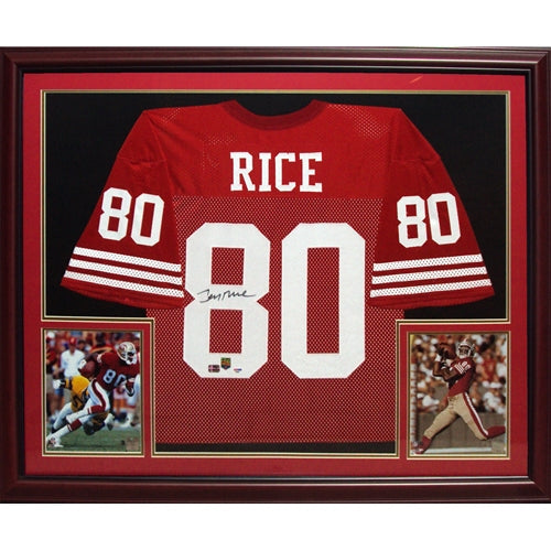 Autographed Jerry Rice San Francisco 49ers (Red #80) Deluxe Framed Jersey - PSA/DNA-Powers Sports Memorabilia