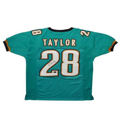 Autographed Fred Taylor Jacksonville Jaguars (Teal #28) Custom Jersey-Powers Sports Memorabilia