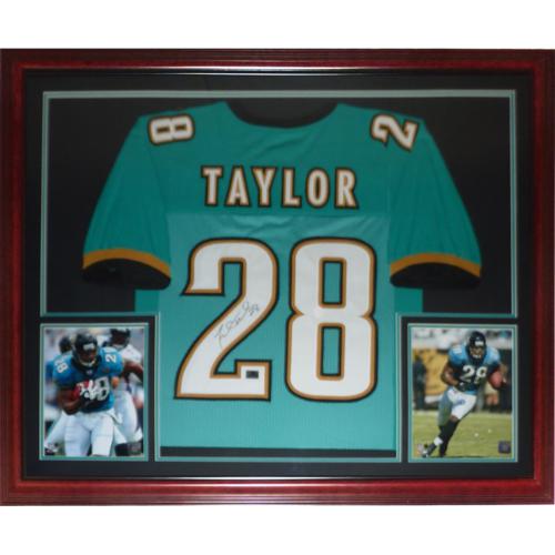 Autographed Fred Taylor Jacksonville Jaguars (Teal #28) Deluxe Framed Jersey-Powers Sports Memorabilia