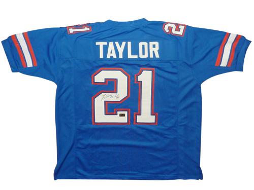 Autographed Fred Taylor Florida Gators (Blue #21) Custom Jersey-Powers Sports Memorabilia