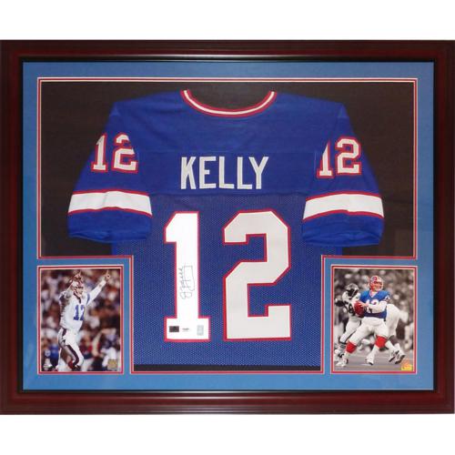 Autographed Jim Kelly Buffalo Bills (Blue #12) Deluxe Framed Jersey - Kelly Holo-Powers Sports Memorabilia
