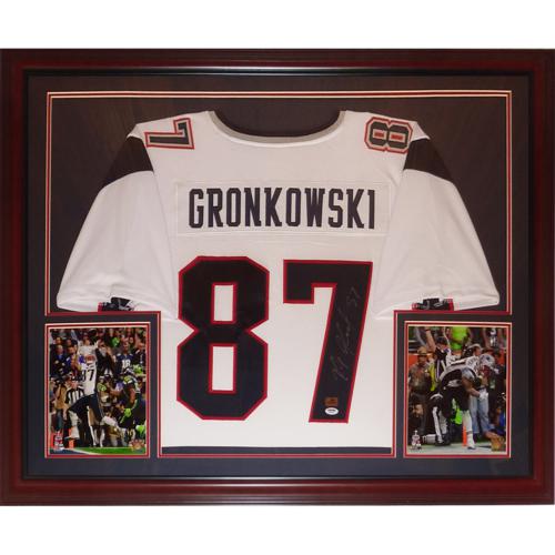 Autographed Rob Gronkowski New England Patriots (White #87) Deluxe Framed Jersey - PSA-Powers Sports Memorabilia