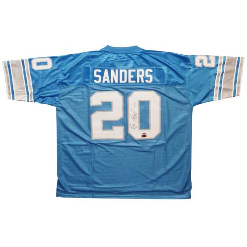 Autographed Barry Sanders Detroit Lions (Blue #20) Mitchell and Ness Jersey-Powers Sports Memorabilia