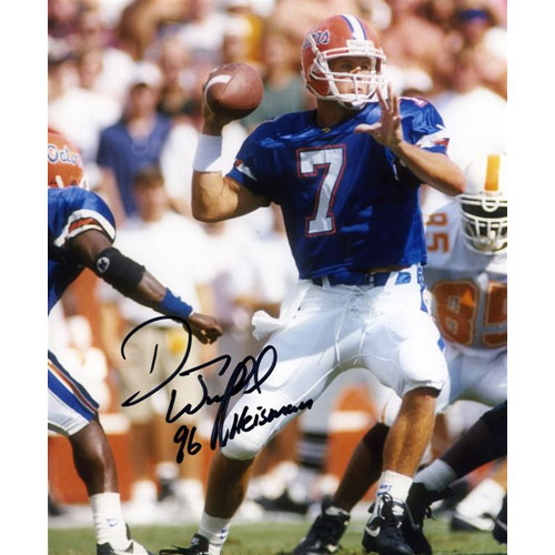 Autographed Danny Wuerffel Florida Gators (Blue Jersey) 8x10 Photo w/ "96 Heisman"-Powers Sports Memorabilia