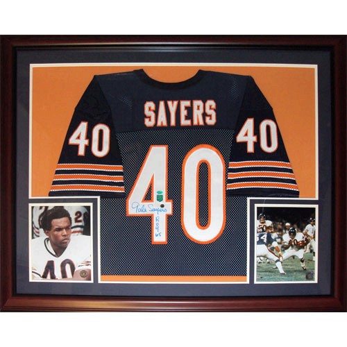 Autographed Gale Sayers Chicago Bears (Blue #40) Deluxe Framed Jersey - PSA-Powers Sports Memorabilia