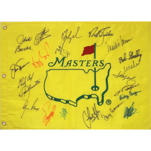 Autographed Masters Golf Pin Flag by 21 Former Champions #16-Powers Sports Memorabilia