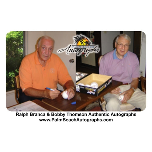 Autographed Ralph Branca and Bobby Thomson Dual "Shot" MLB Baseball w/ Inscription, Date-Powers Sports Memorabilia