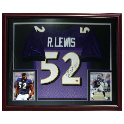 Autographed Ray Lewis Baltimore Ravens (Purple #52) Deluxe Framed Jersey-Powers Sports Memorabilia
