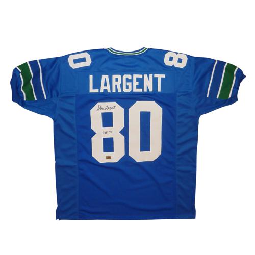 Autographed Steve Largent Seattle Seahawks (Blue #80) Custom Jersey w/ "HOF 95"